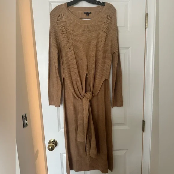 *NWT* Fashion Nova Kara Tie Front Sweater in Tan - Size Large - Picture 3 of 7